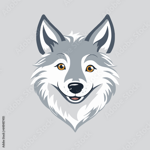 A cute wolf, with a happy expression, looked to the side. Vector graphics 