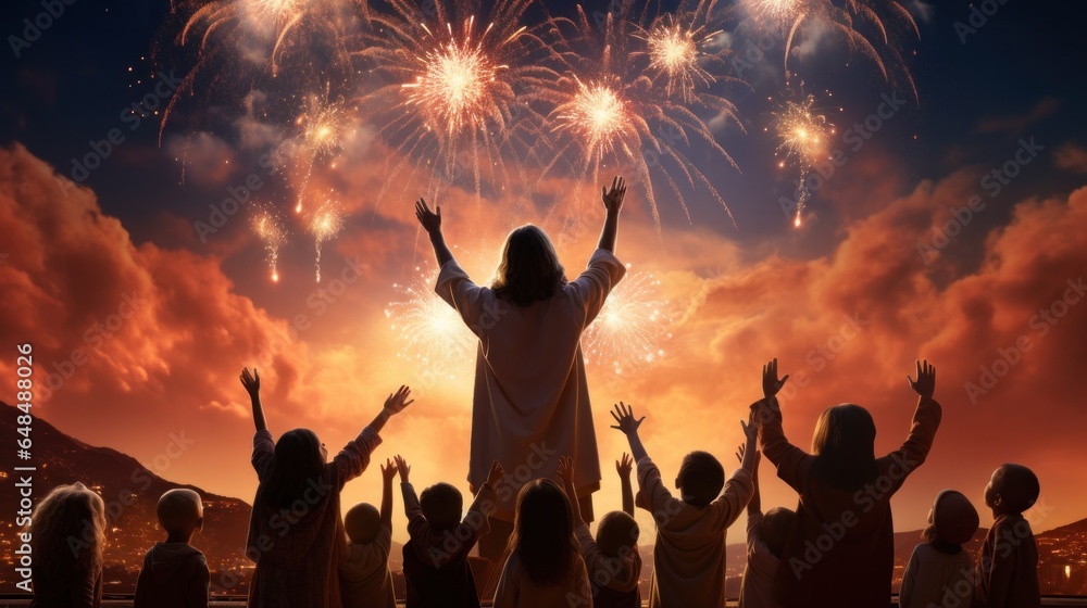 Fototapeta premium Religious Celebration with fireworks