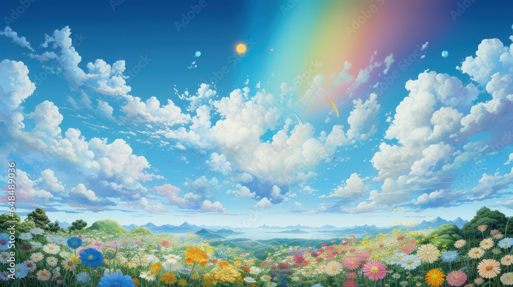 Design template for vibrant sky with white cotton cloud