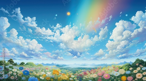 Design template for vibrant sky with white cotton cloud © Left