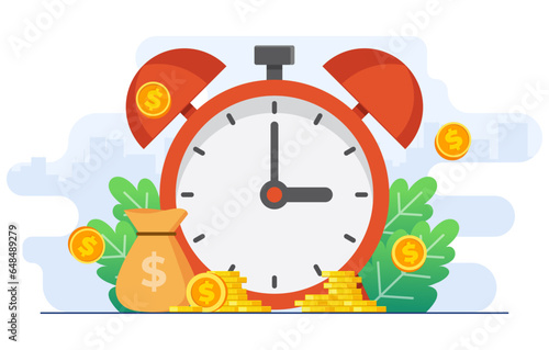 Business investments, Earning, Financial savings, Time management and deadline concept flat illustration vector template, 