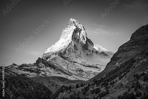 Matterhorn mountain in black and white, Zermatt, Switzerland photo