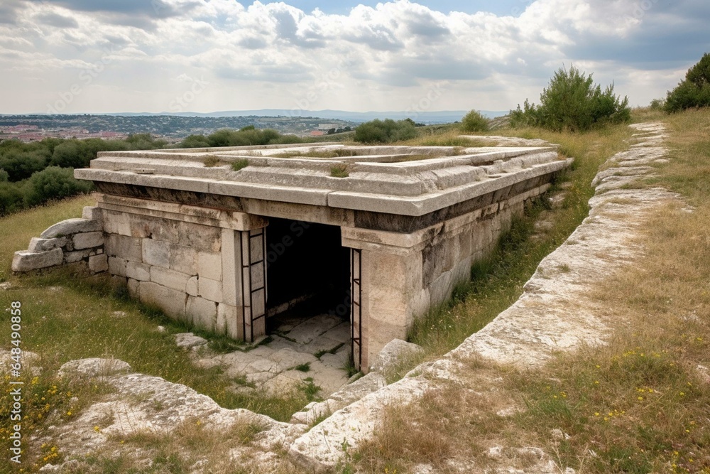 Historic tomb of Philip, king of ancient Macedonia. Located in Vergina, Greece. Generative AI