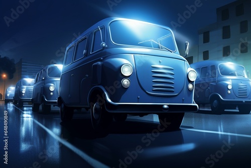 Imaginative illustration of dim blue vehicle lights. Generative AI