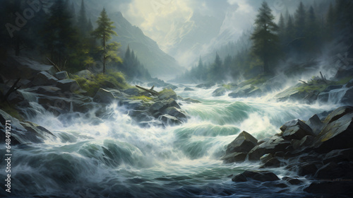 Painting of a river with a bunch of water rushing © Tariq