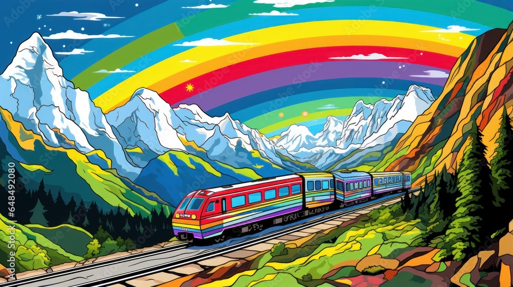 Pop Art Style Design of Travel by Train