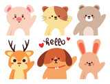 hand drawing cartoon animals collection sticker set. cute animal drawing, animal icon