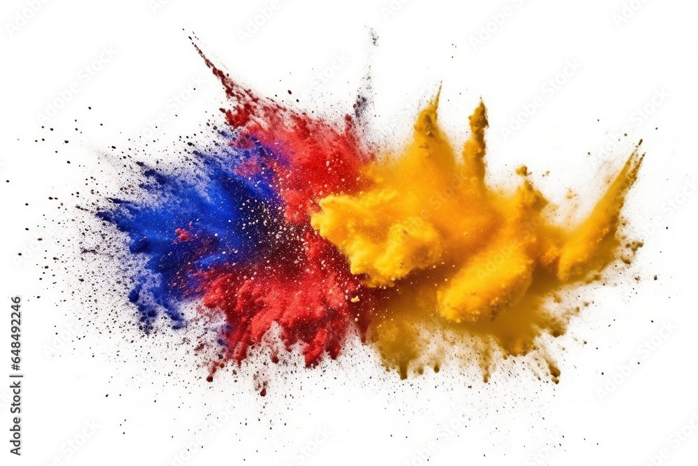 Colorful of powder explosion effect on white background, abstract powder explosion