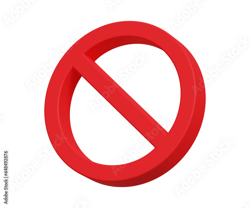 3D ban icon. Prohibited icon, restrict symbol. Cancel, delete, embargo, exit, interdict, Negative, forbidden, no icon. 3d illustration photo