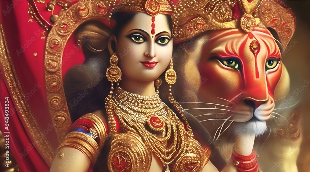 Jai maa durga, sherawali mata, mata rani, jai mata di, Happy Durga Puja Subh Navratri Indian religious, AI Generative  - obrazy, fototapety, plakaty 