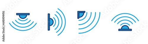 Sensor wave icons. Motion sensor icon symbol. Editable stroke. Vector illustration