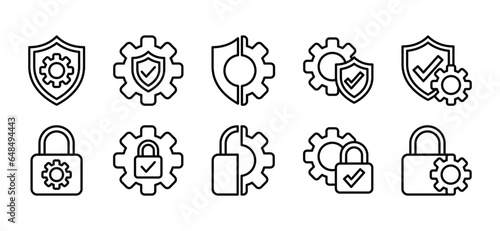 Security settings thin line icons. Safety, secure, protection icon symbol for apps, websites, template, ui. Options, gear wheel, control panel, optimization, setup. Vector illustration