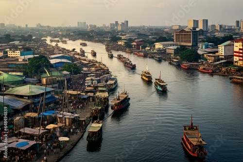 Bird s-eye view of Lagos Island s bustling marina business district. Generative AI