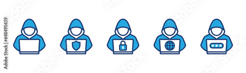 Hacker icons. Internet or cyber security hacker icon. Computer system hacking attack icon symbol. Vector illustration