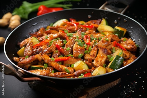 Chicken stir fry with zucchini and sweet peppers, Chinese cuisine © Jawed Gfx