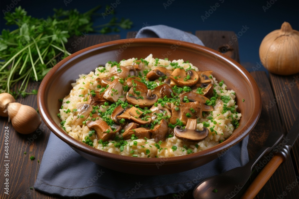 Indulge in the savory comfort of a mushroom risotto bowl Indulge in the savory comfort of a mushroom risotto bowl