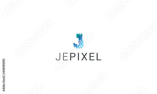 letter j pixel distortion technological data security logo