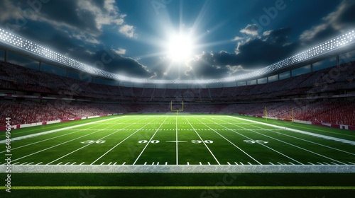 American football stadium with green grass field. © visoot