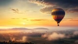 Beautiful hot air balloons flying over sky with sunset view