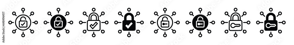 Cyber security access icon. Protection, safety, security network and internet. Password, key, login, padlock, check mark symbol. Digital access icon. Vector illustration Cyber security access icon. Protection, safety, security network and internet. Password, key, login, padlock, check mark symbol. Digital access icon. Vector illustration