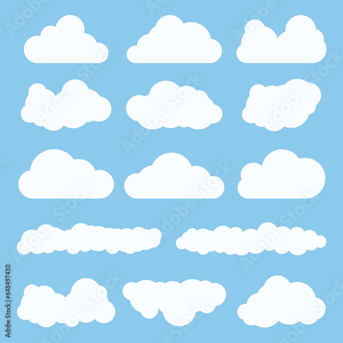 Cloud vector set flat design illustration clipart of blue sky