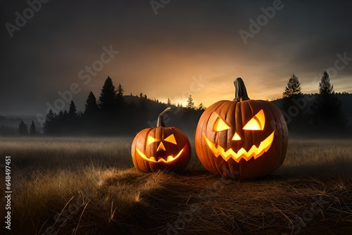 halloween pumpkin on the grass