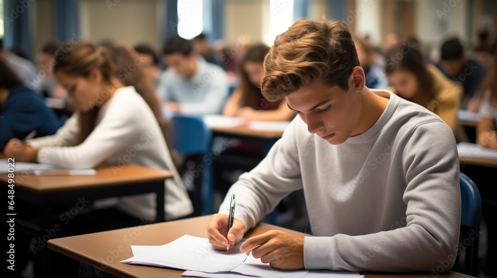 Group of students is taking exams in the class. Group of students is taking exams in the class.