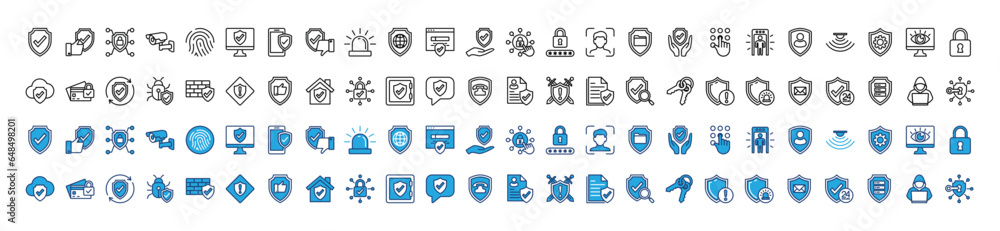 Safety, security, protection thin line and colour icons collection. Cyberspace, internet, digital, network, computer, app, website, device, online, technology. Editable stroke. Vector illustration Safety, security, protection thin line and colour icons collection. Cyberspace, internet, digital, network, computer, app, website, device, online, technology. Editable stroke. Vector illustration