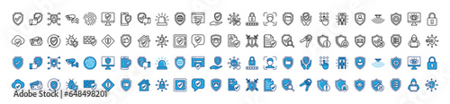 Safety, security, protection thin line and colour icons collection. Cyberspace, internet, digital, network, computer, app, website, device, online, technology. Editable stroke. Vector illustration
