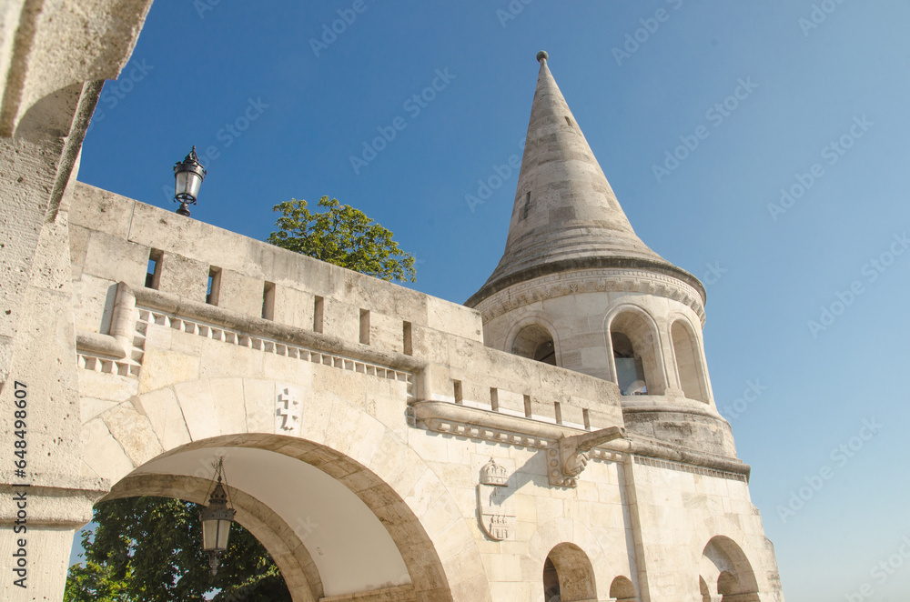 Budapest, Hungary, August 15, 2023. Tower of Fisherman Bastion.