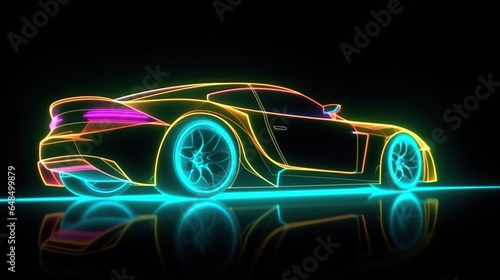 Side View Neon Glowing Sports Car Silhouette