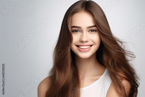 a beautiful young Asian Indian model woman smiling with clean teeth. used for a dental ad. isolated on white background 