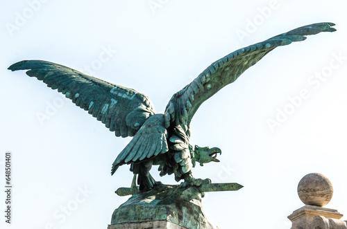Bronze statue of mythological bird of prey Turul, the national symbol of Hungary.