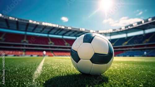 Soccer ball in soccer stadium. © visoot