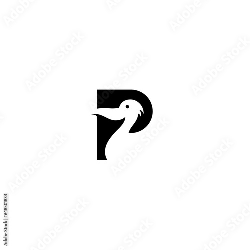 letter P and pelican vector illustration for an icon,symbol or logo. letter P initial logo