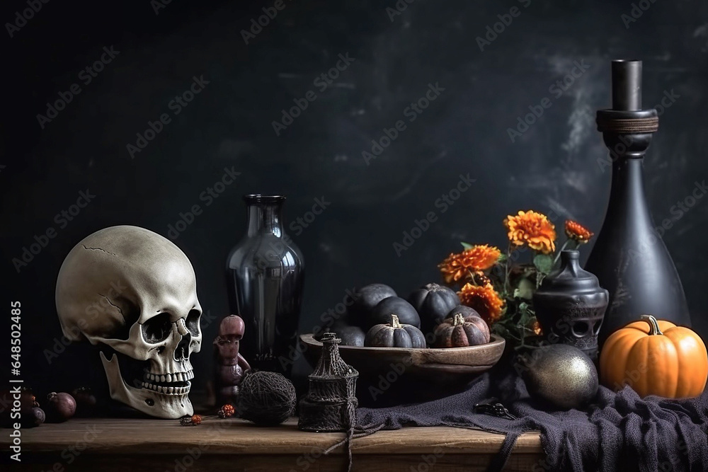 Halloween still life background with copy space