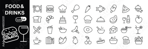 Food and drink web icons in line style.