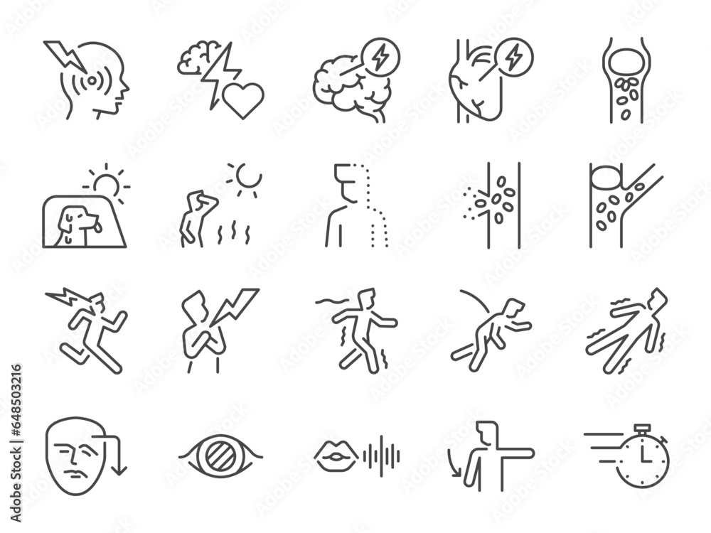 Stroke icon set. It included blood vessel, heart attack, illness, medical, and more icons. Editable Vector Stroke.
