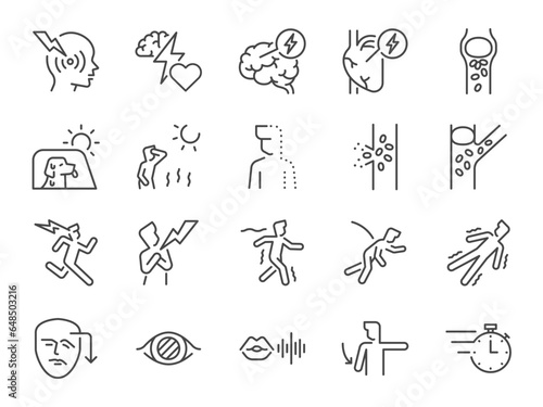 Stroke icon set. It included blood vessel, heart attack, illness, medical, and more icons. Editable Vector Stroke. 