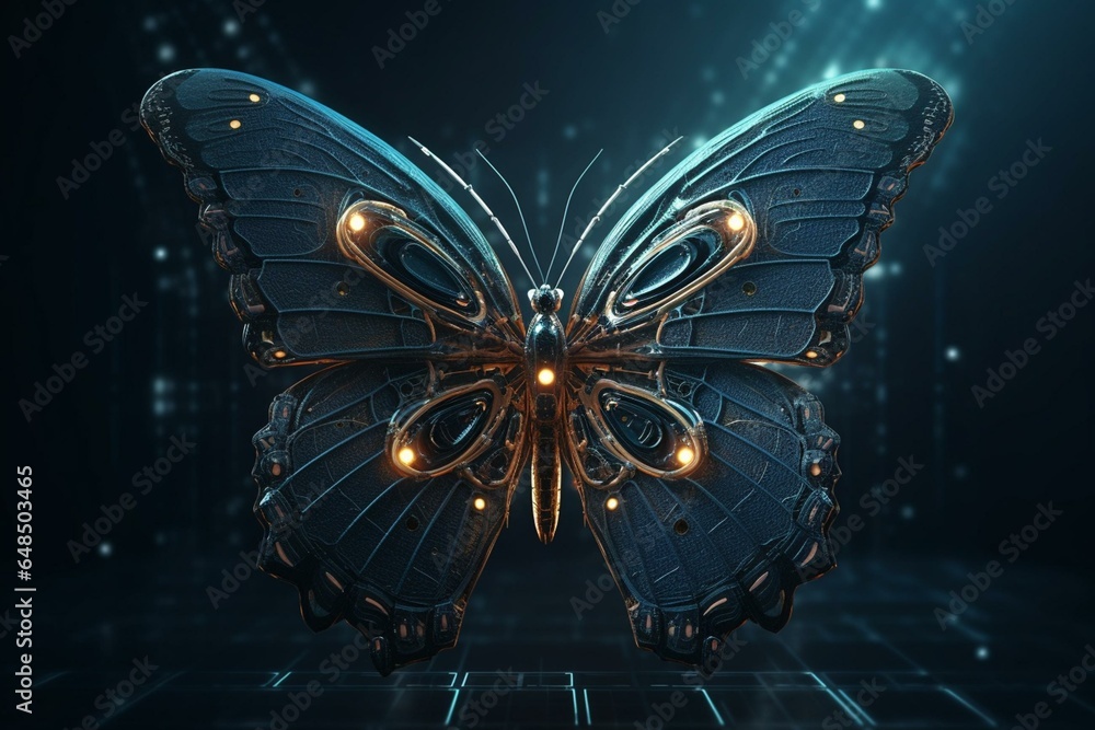 Futuristic butterfly symbolizes post-coronavirus business change, innovative transformation disrupts leadership, strategies. Generative AI