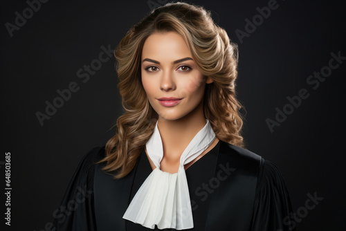 Beautiful Young European Woman Judge . Сoncept Young Women In Professional Roles, European Representation In The Judiciary, Overcoming Genderbased Bias In Legal Systems photo