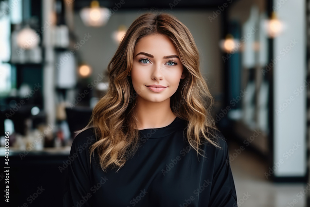 Beautiful Young European Woman Hairdresser. Сoncept Caring For Fine Hair, Professional Beauty Tips, Dressing Up For Different Occasions, Styling Hair For A Night Out