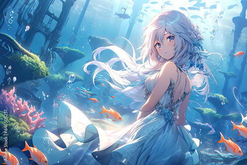 Mythical Mermaid Anime Girl In An Underwater Kingdom