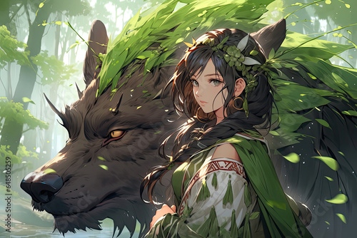 Mythical Forest Guardian Anime Girl Protecting Nature's Balance photo