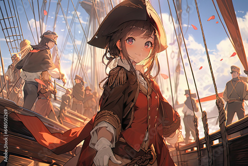 Pirate Captain Anime Girl Leading Her Crew On A Voyage