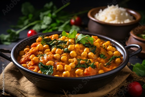 Vegan chickpea curry with flavorful spices and herbs. Generative AI