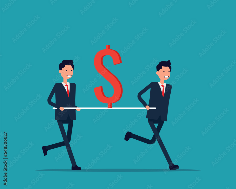 Carrying giant dollars to save. Vector stimulate the economy Carrying giant dollars to save. Vector stimulate the economy