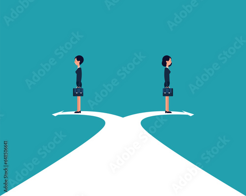 Crossroads path. Vector business direction cartoon character style