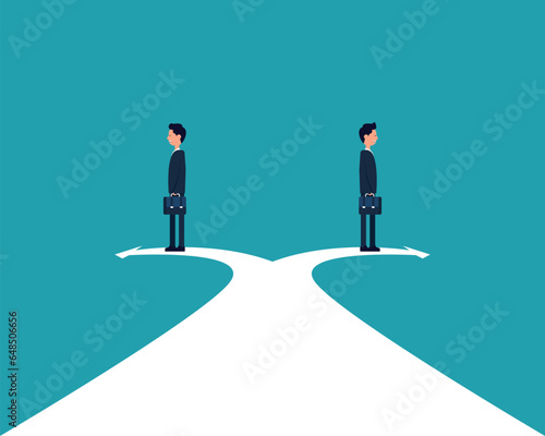 Crossroads path. Vector business direction cartoon character style