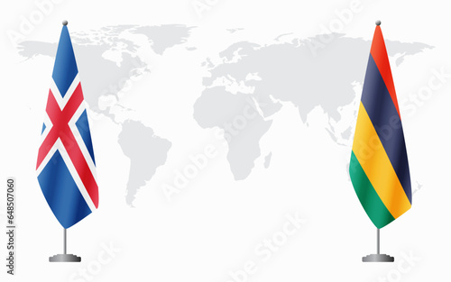 Iceland and Mauritius flags for official meeting